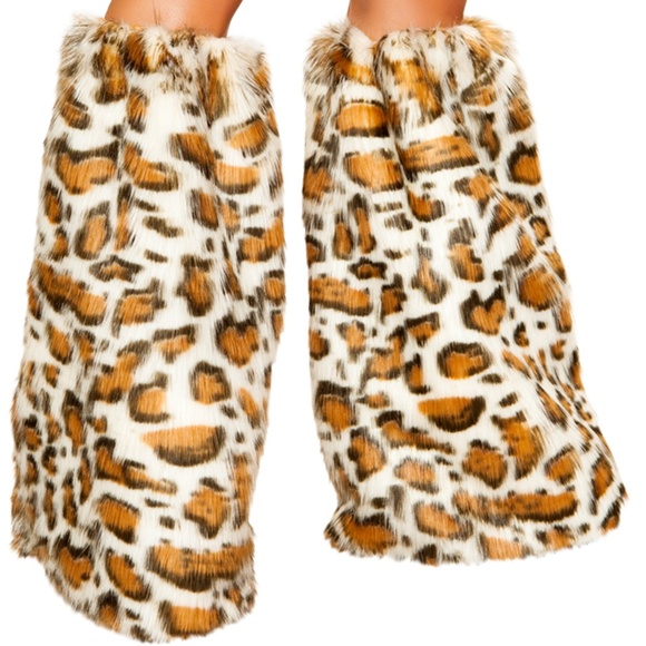 Leopard Print Furry Legwarmers Boot Covers - Picture 1 of 2